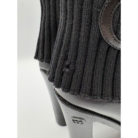 Gucci Black Leather Ankle Boots w/Knit Fold Over Accent & GG Logo Sz EU 36.5 - Picture 12 of 12